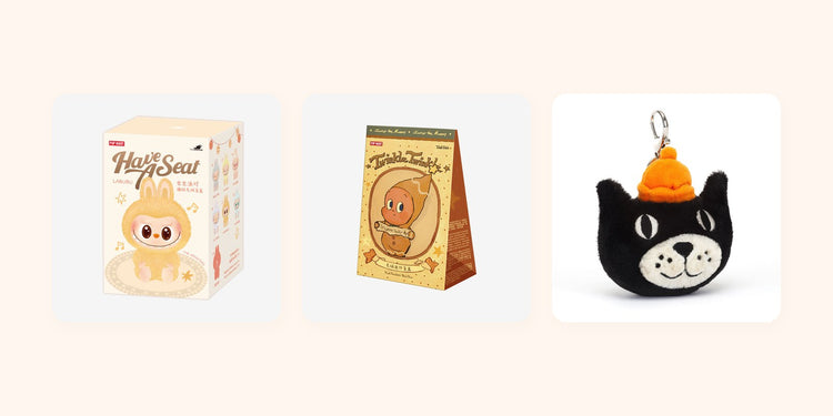 Pop Mart Labubu Have a Seat and Twinkle Twinkle blind boxes with a Jellycat Jack Cat bag charm