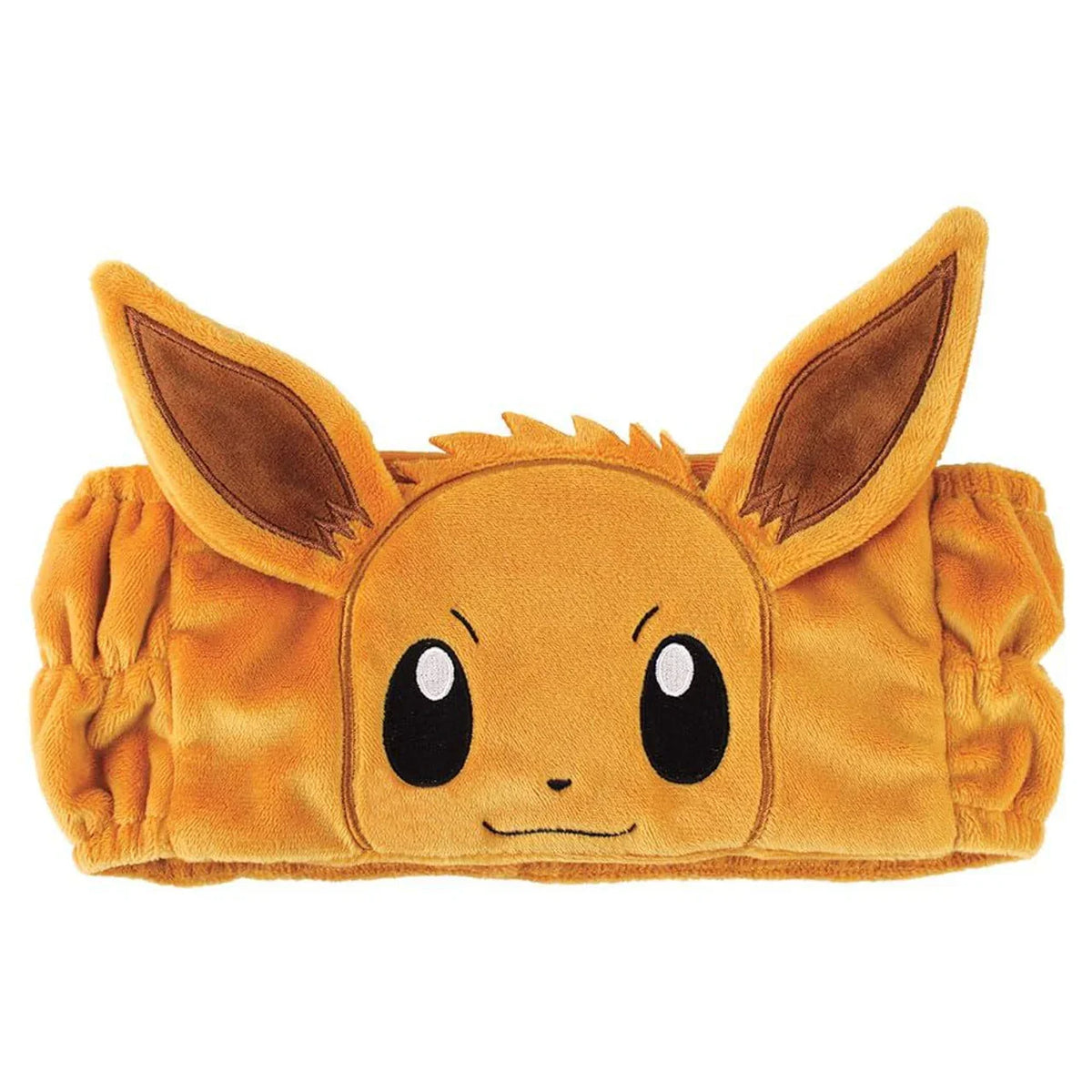 Eevee Pokemon Hair Band: brown plush headband with large pointed ears and an embroidered face
