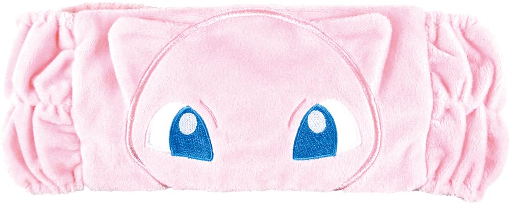 Mew Pokemon Hair Band: pale pink plush headband with large blue eyes