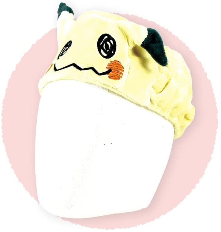Mimikyu Pokemon Hair Band worn on a white mannequin head, against a pink circle