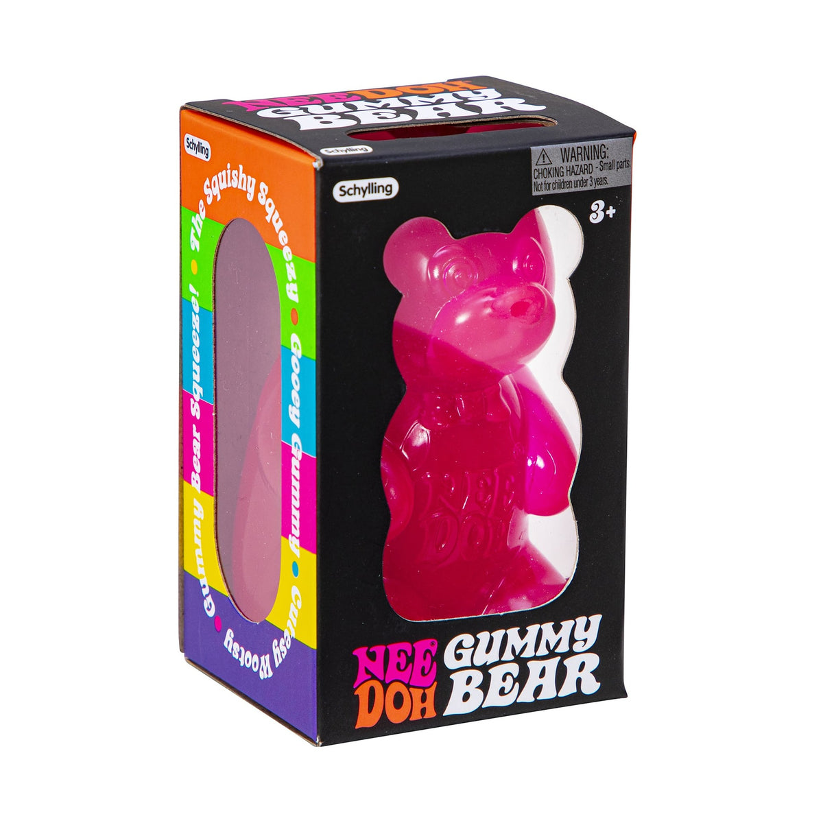NeeDoh Gummy Bear in its original sealed Schylling retail box, pink shown